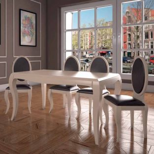 Conjunto de Mesa Comedor Soría + 4 Sillas Lisboa Pata Isabelina