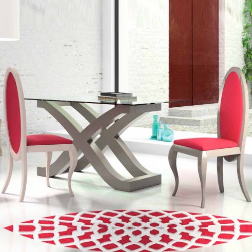 Conjunto de Mesa Comedor Capri con Tapa de Cristal + 4 Sillas Capri