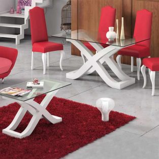 Conjunto de Mesa Comedor Capri con Tapa de Cristal + 4 Sillas Dublín