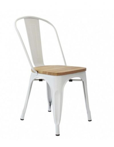 Silla de bar Toledo Metálica Blanca Asiento Madera