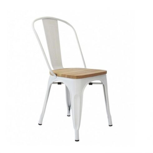 Silla de bar Toledo Metálica Blanca Asiento Madera