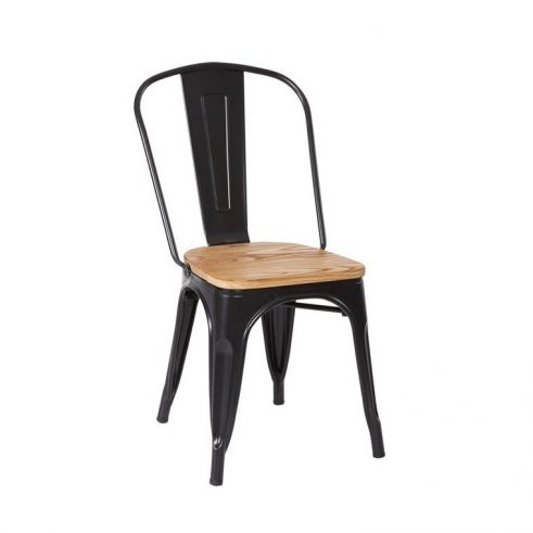 Silla de bar Toledo Metálica Negra Asiento Madera