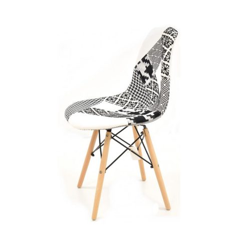 Silla de Bar Toe Tapizada Patchwork Blanco Negro Perfil