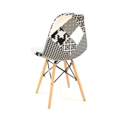 Silla de Bar Toe Tapizada Patchwork Blanco Negro Trasera