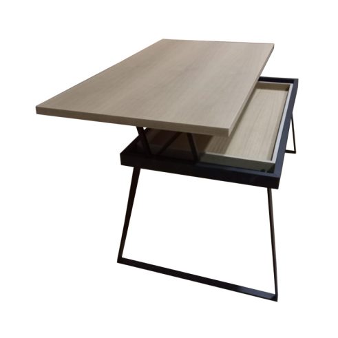 Mesa de Centro Elevable Metálica Tapa Roble o Pino, Elevable Perfil